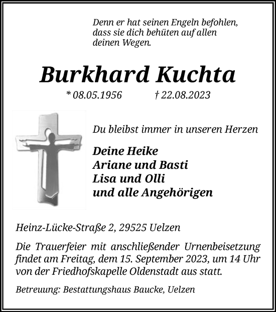 Todesanzeige von Burkhard Kuchta von UEL