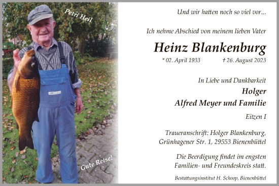 Todesanzeige von Heinz Blankenburg von UEL