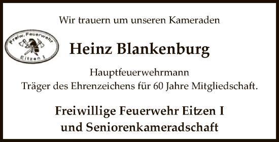Todesanzeige von Heinz Blankenburg von UEL
