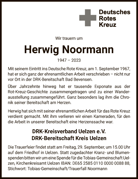 Todesanzeige von Herwig Noormann von UEL