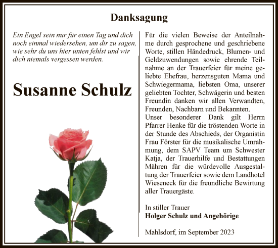 Todesanzeige von Susanne Schulz von UEL
