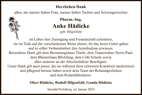 Todesanzeige von Anke Hädicke von UEL