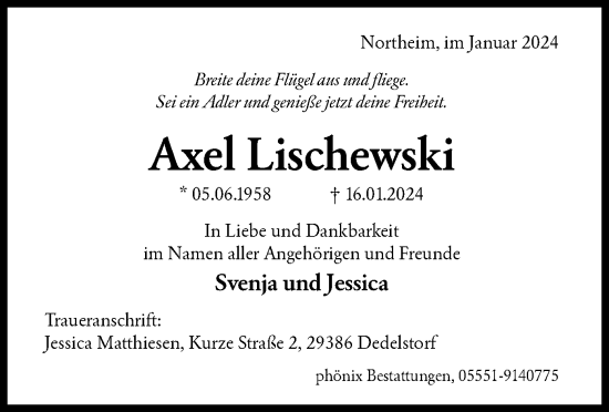 Todesanzeige von Axel Lischewski von UEL