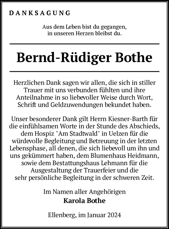 Todesanzeige von Bernd-Rüdiger Bothe von UEL