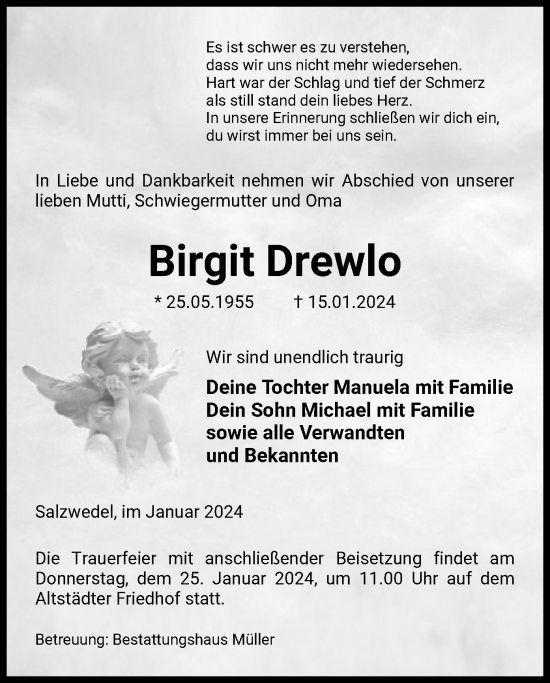 Todesanzeige von Birgit Drewlo von UEL