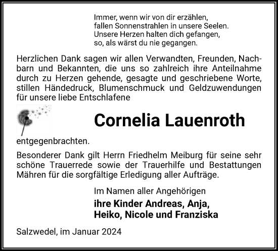 Todesanzeige von Cornelia Lauenroth von UEL