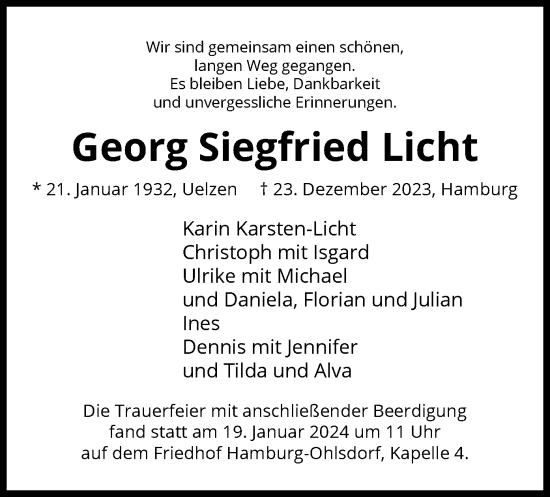 Todesanzeige von Georg Siegfried Licht von UEL