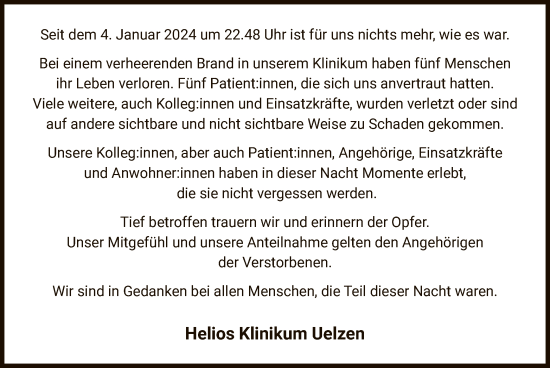 Todesanzeige von Nachruf  Helios Klinikum Uelzen von UEL