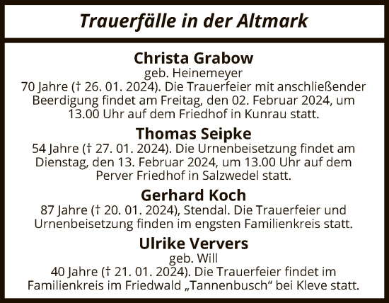Todesanzeige von Trauerfälle  von UEL