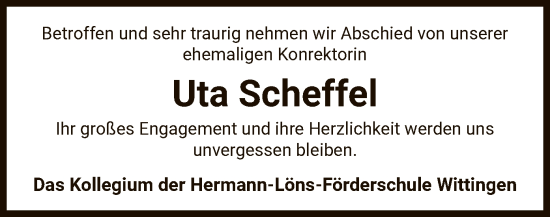 Todesanzeige von Uta Scheffel von UEL