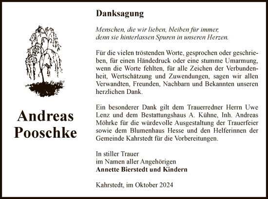 Todesanzeige von Andreas Pooschke von UEL