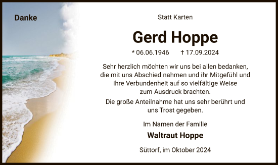Todesanzeige von Gerd Hoppe von UEL