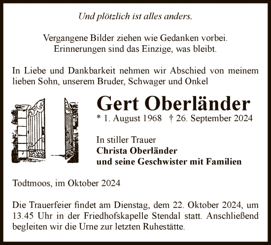 Todesanzeige von Gert Oberländer von UEL