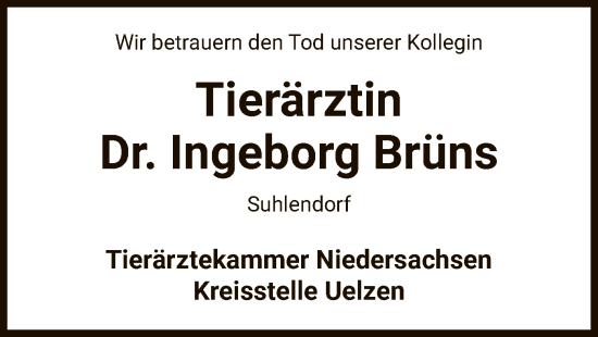 Todesanzeige von Ingeborg Brüns von UEL