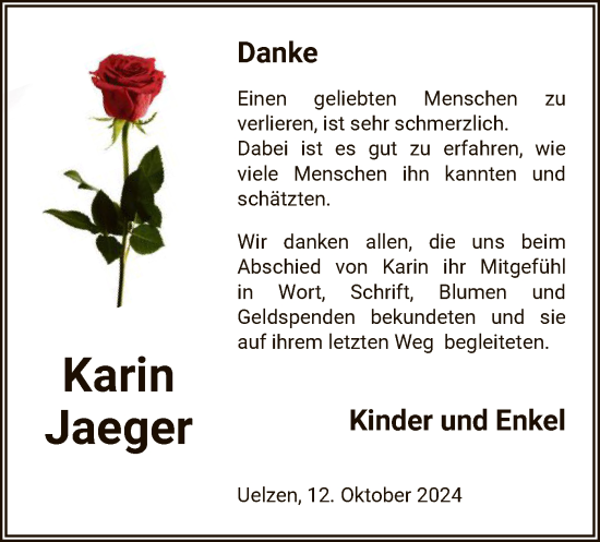 Todesanzeige von Karin Jaeger von UEL