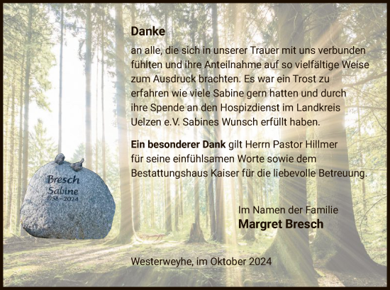 Todesanzeige von Sabine Bresch von UEL