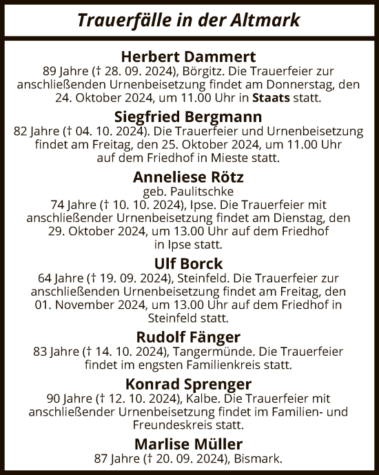 Todesanzeige von Totentafel vom 19.10.2024 von UEL