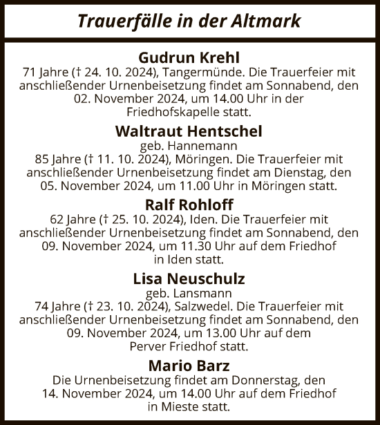 Todesanzeige von Trauerfälle  von UEL