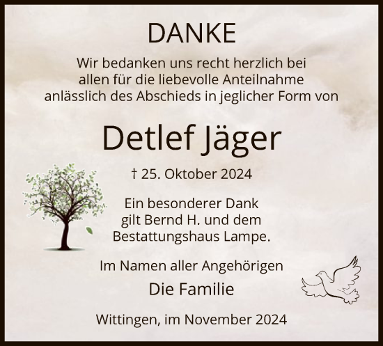 Todesanzeige von Detlef Jäger von UEL