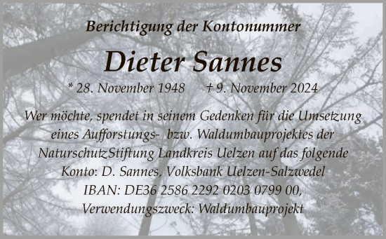 Todesanzeige von Dieter Sannes von UEL