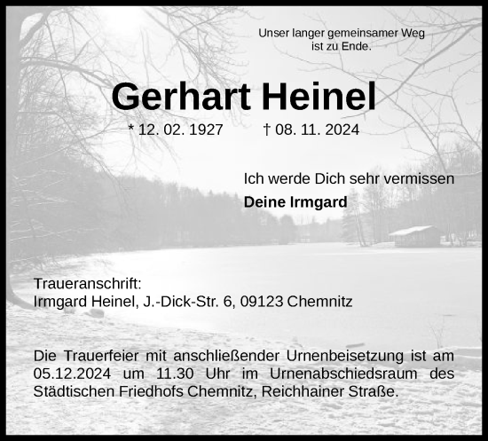 Todesanzeige von Gerhart Heinel von UEL