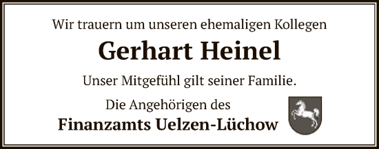 Todesanzeige von Gerhart Heinel von UEL