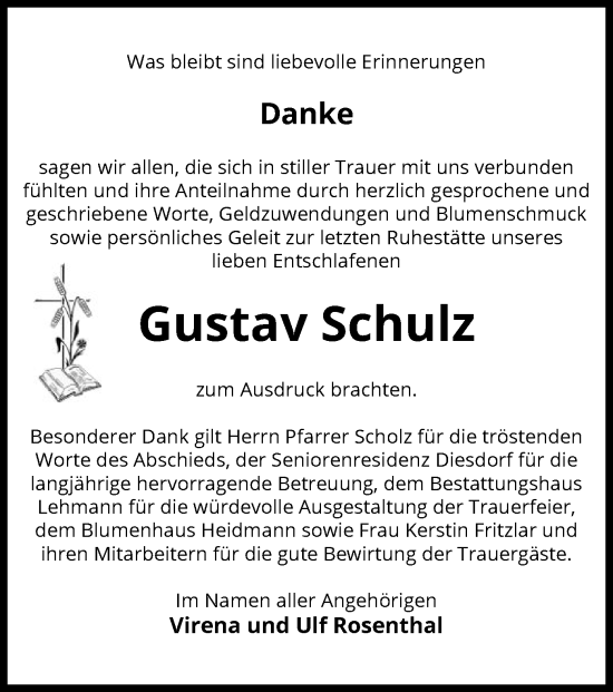 Todesanzeige von Gustav Schulz von UEL