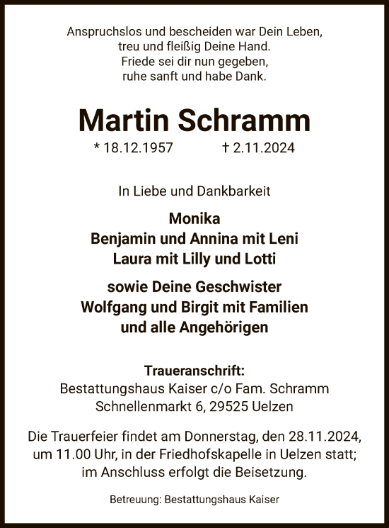 Todesanzeige von Martin Schramm von UEL