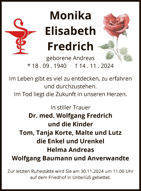 Todesanzeige von Monika Elisabeth Fredrich von UEL