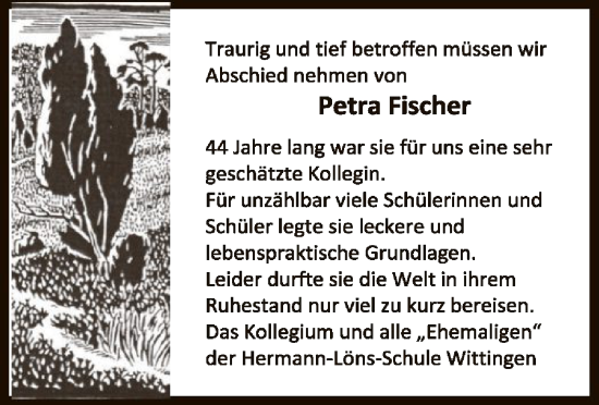 Todesanzeige von Petra Fischer von UEL