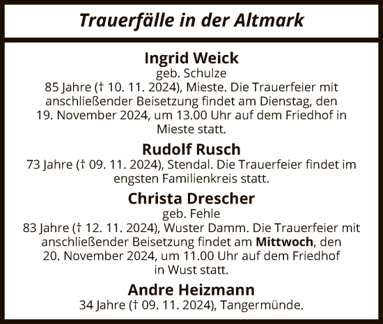 Todesanzeige von Trauerfälle  von UEL