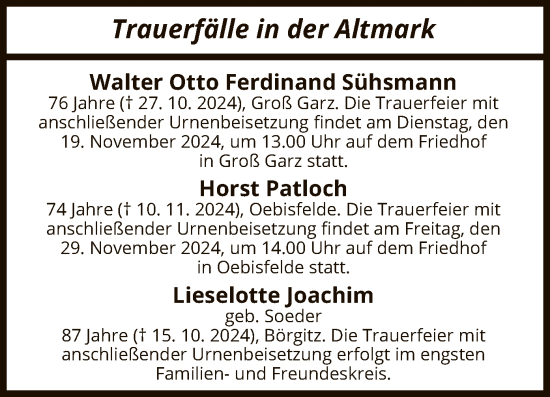 Todesanzeige von Trauerfälle  von UEL