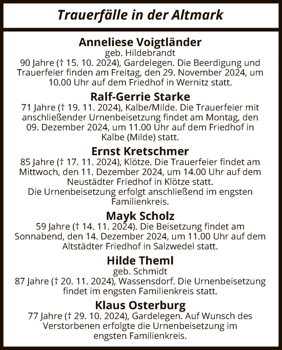 Todesanzeige von Trauerfälle  von UEL