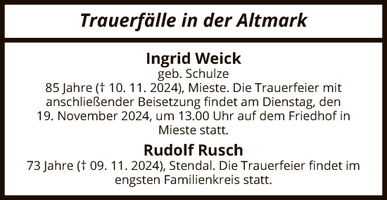 Todesanzeige von Trauerfälle  von UEL