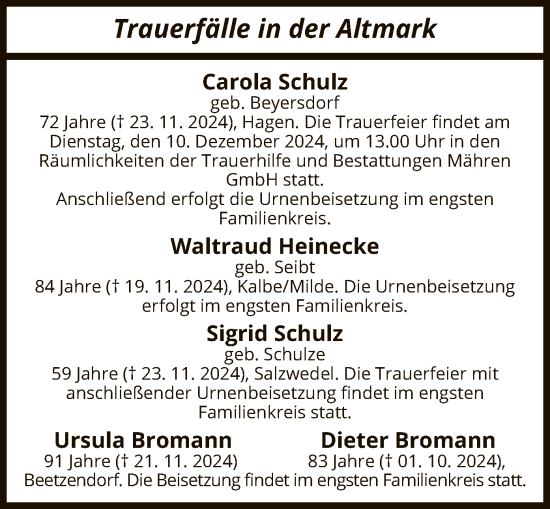 Todesanzeige von Trauerfälle  von UEL