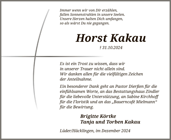 Todesanzeige von Horst Kakau von UEL