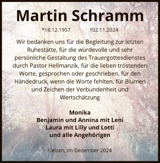 Todesanzeige von Martin Schramm von UEL