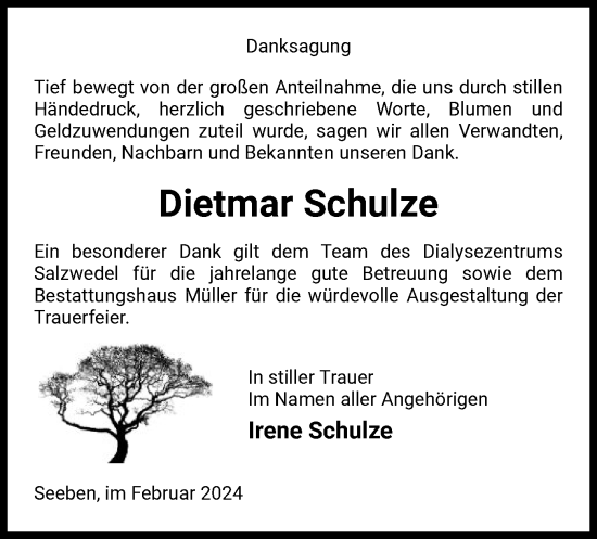 Todesanzeige von Dietmar Schulze von UEL