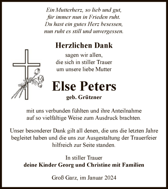 Todesanzeige von Else Peters von UEL
