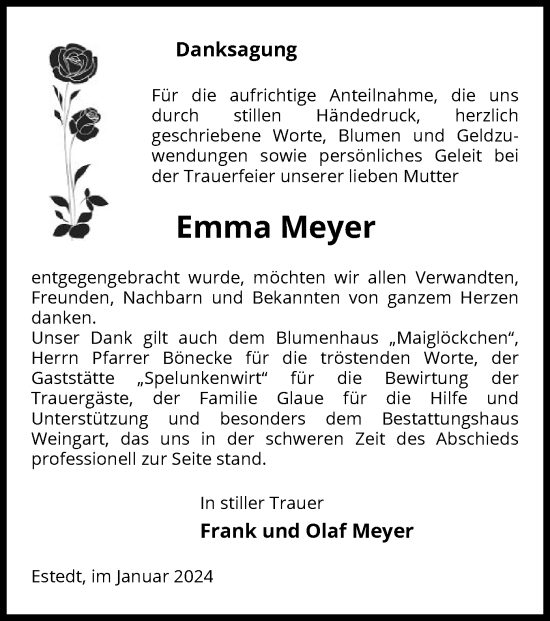 Todesanzeige von Emma Meyer von UEL