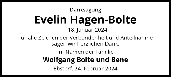 Todesanzeige von Evelin Hagen-Bolte von UEL