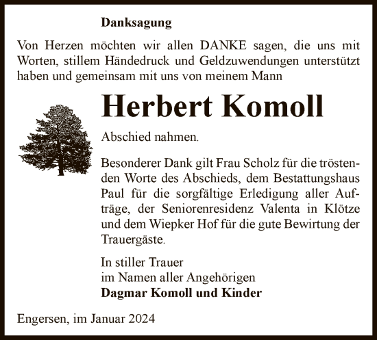 Todesanzeige von Herbert Komoll von UEL