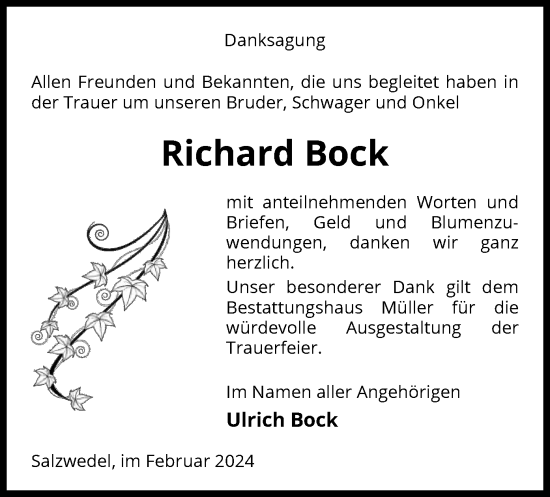 Todesanzeige von Richard Bock von UEL
