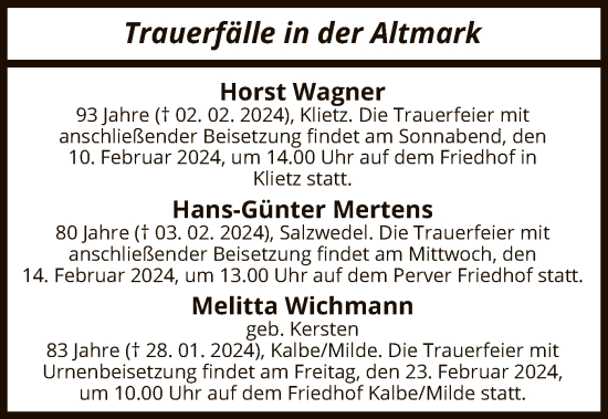 Todesanzeige von Sterbetafel vom 08.02.2024 von UEL