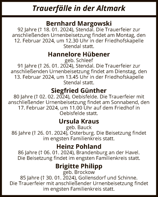 Todesanzeige von Totentafel vom 07.02.2024 von UEL