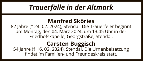 Todesanzeige von Totentafel vom 29.02.2024 von UEL