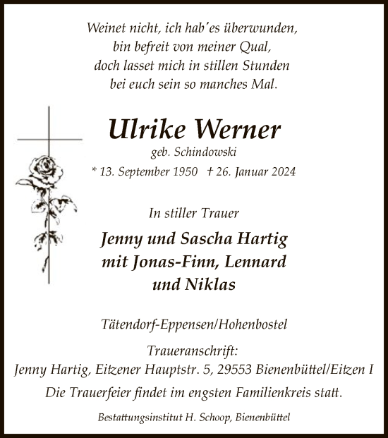Todesanzeige von Ulrike Werner von UEL