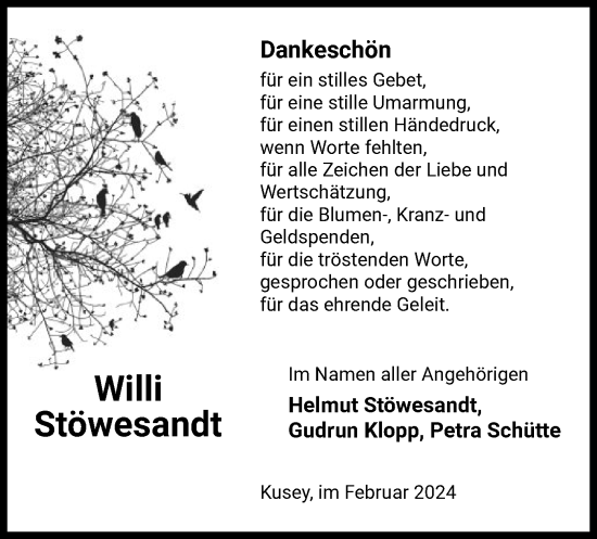 Todesanzeige von Willi Stöwesandt von UEL