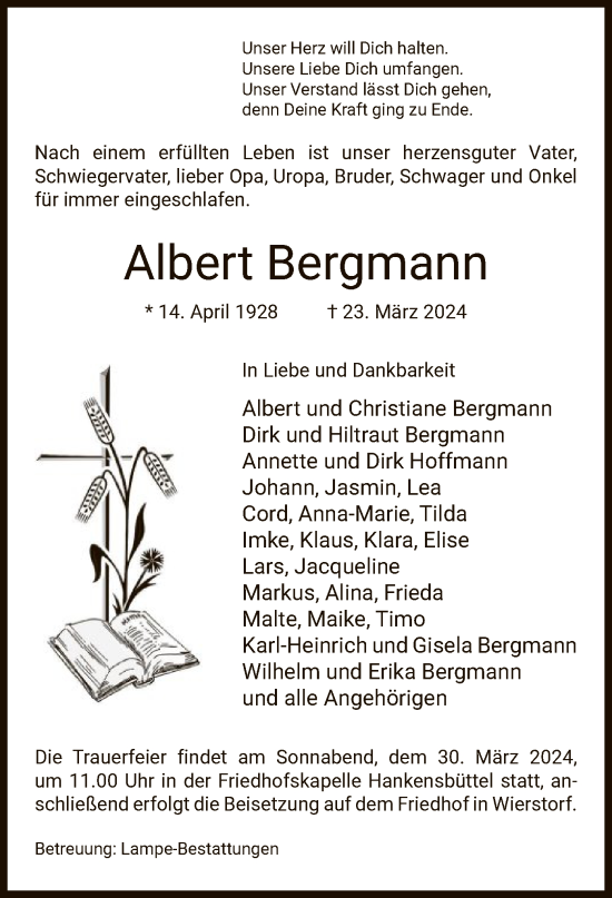 Todesanzeige von Albert Bergmann von UEL