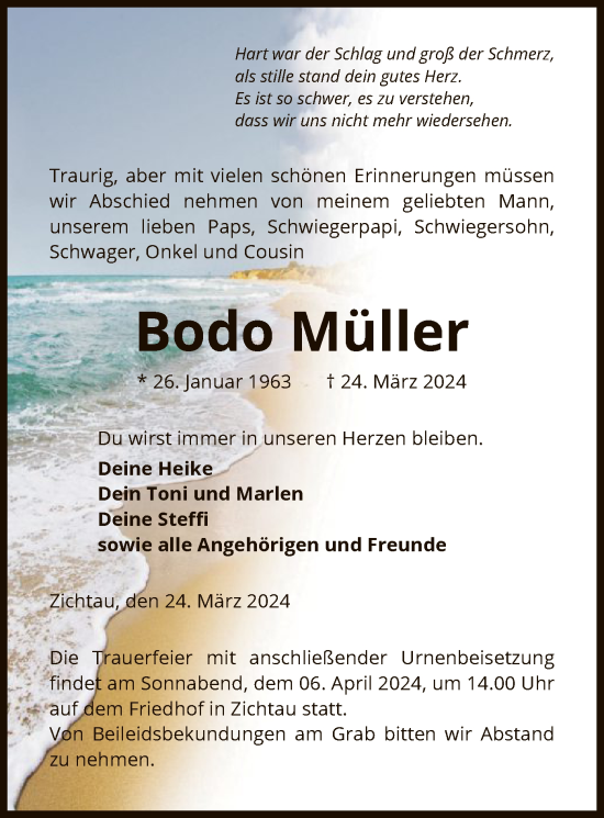 Todesanzeige von Bodo Müller von UEL